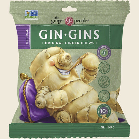 The Ginger People Gin Gins Ginger Candy Bag Chewy Original 12 x 60g Front