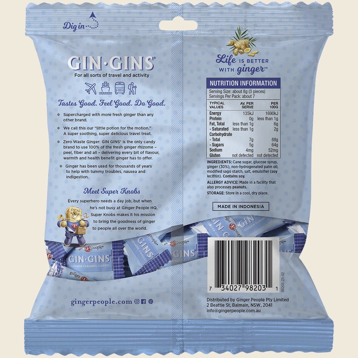 The Ginger People Gin Gins Ginger Candy Bag Super Strength 12 x 60g Back