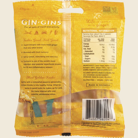 The Ginger People Gin Gins Ginger Candy Bag Chewy Spicy Turmeric 12 x 60g Back