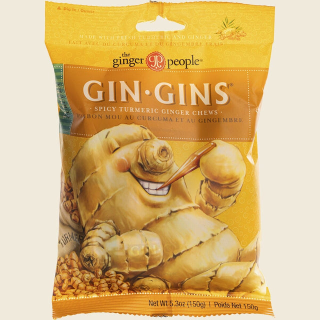 The Ginger People Gin Gins Ginger Candy Chewy Spicy Turmeric 12 x 150g Front