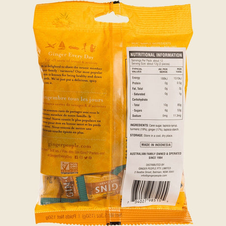 The Ginger People Gin Gins Ginger Candy Chewy Spicy Turmeric 12 x 150g Back