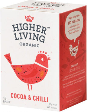 Higher Living Organic Cocoa & Chilli Tea 15Tea Bags Front