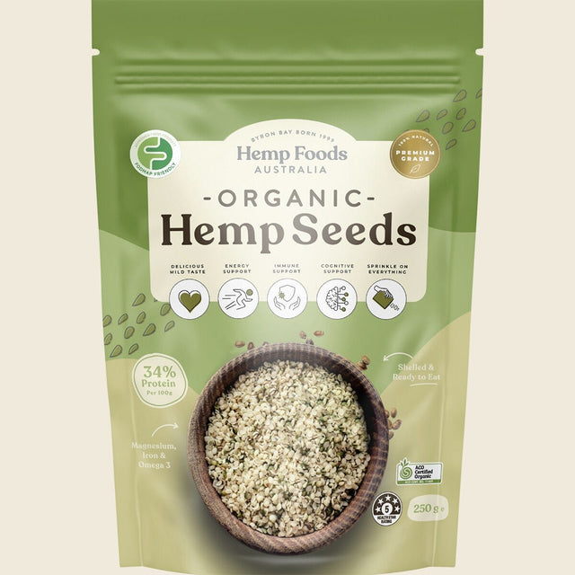 Hemp Foods Australia Certified Organic Hemp Seeds Hulled 250g front
