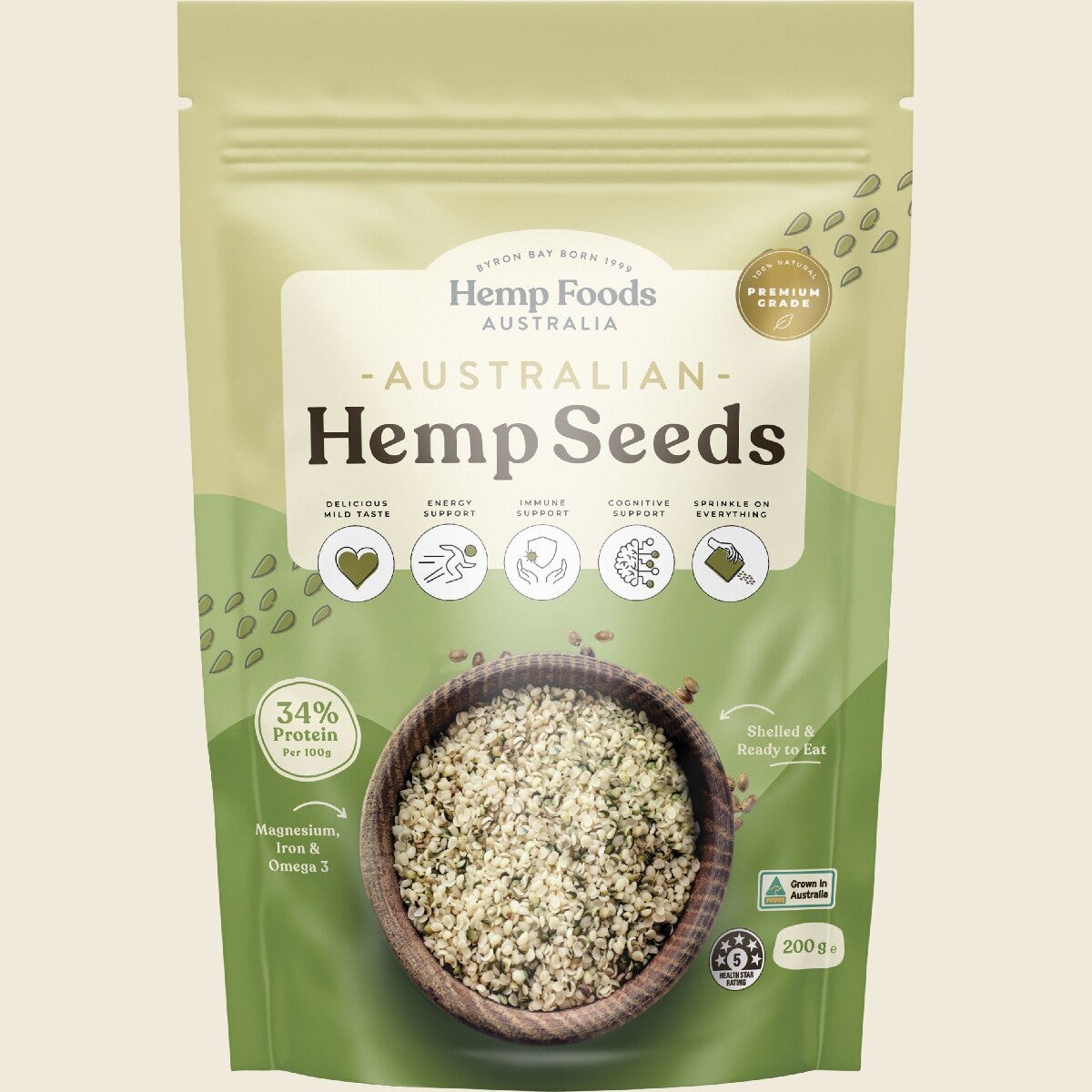 Hemp Foods Australia Australian Hemp Seeds Hulled 200g Pack of 6 Front