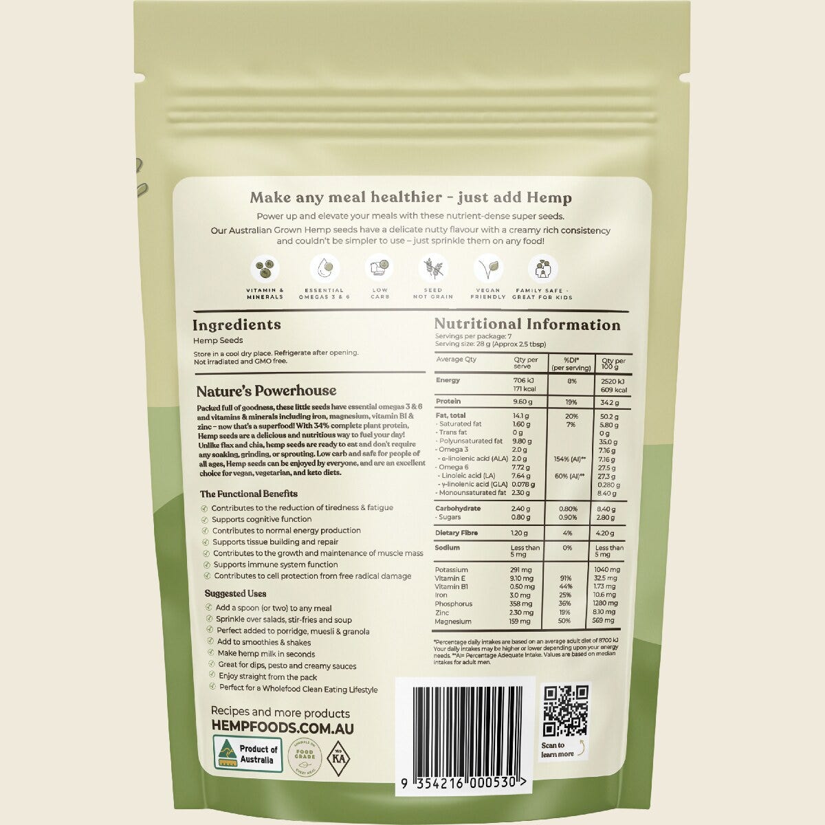 Hemp Foods Australia Australian Hemp Seeds Hulled 200g Pack of 6 Back