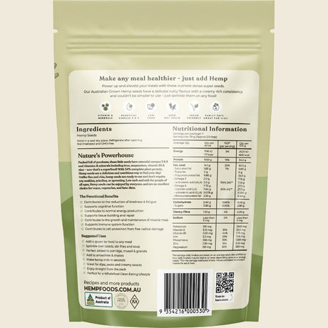 Hemp Foods Australia Australian Hemp Seeds Hulled 200g Pack of 6 Back