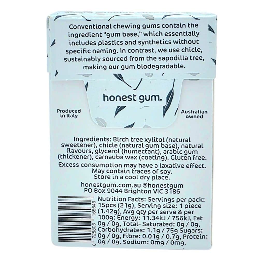 Honest Gum Eucalyptus Mint Chewing Gum S/F 15pcs 21g Back