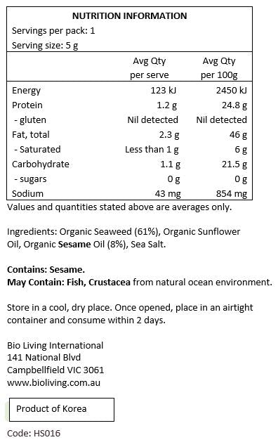 Honest Sea Certified Organic Seaweed Sesame 5g x 10-pack