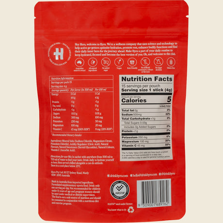 Hyro Electrolyte Sachets Tropical Hasta 4g 15-pack Back