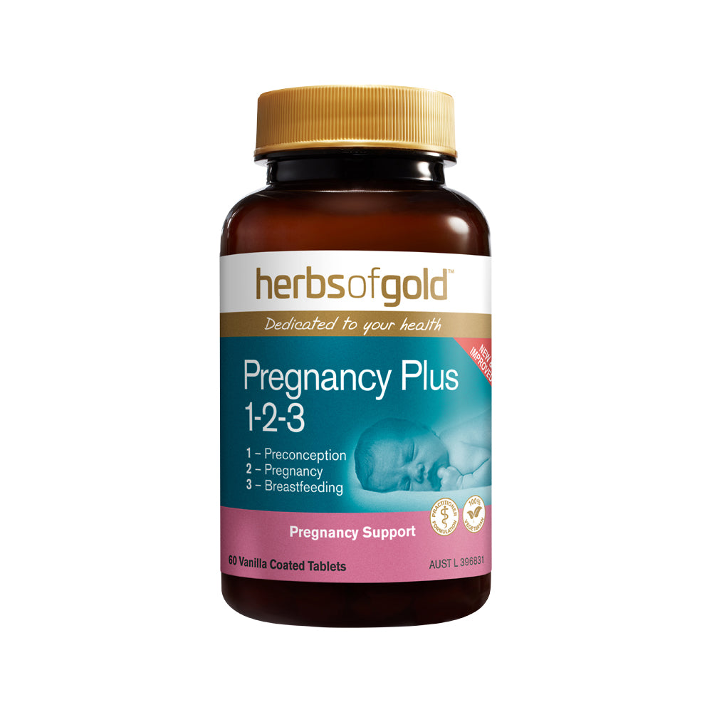 Herbs of Gold Pregnancy Plus 1 2 3 60 tablets front