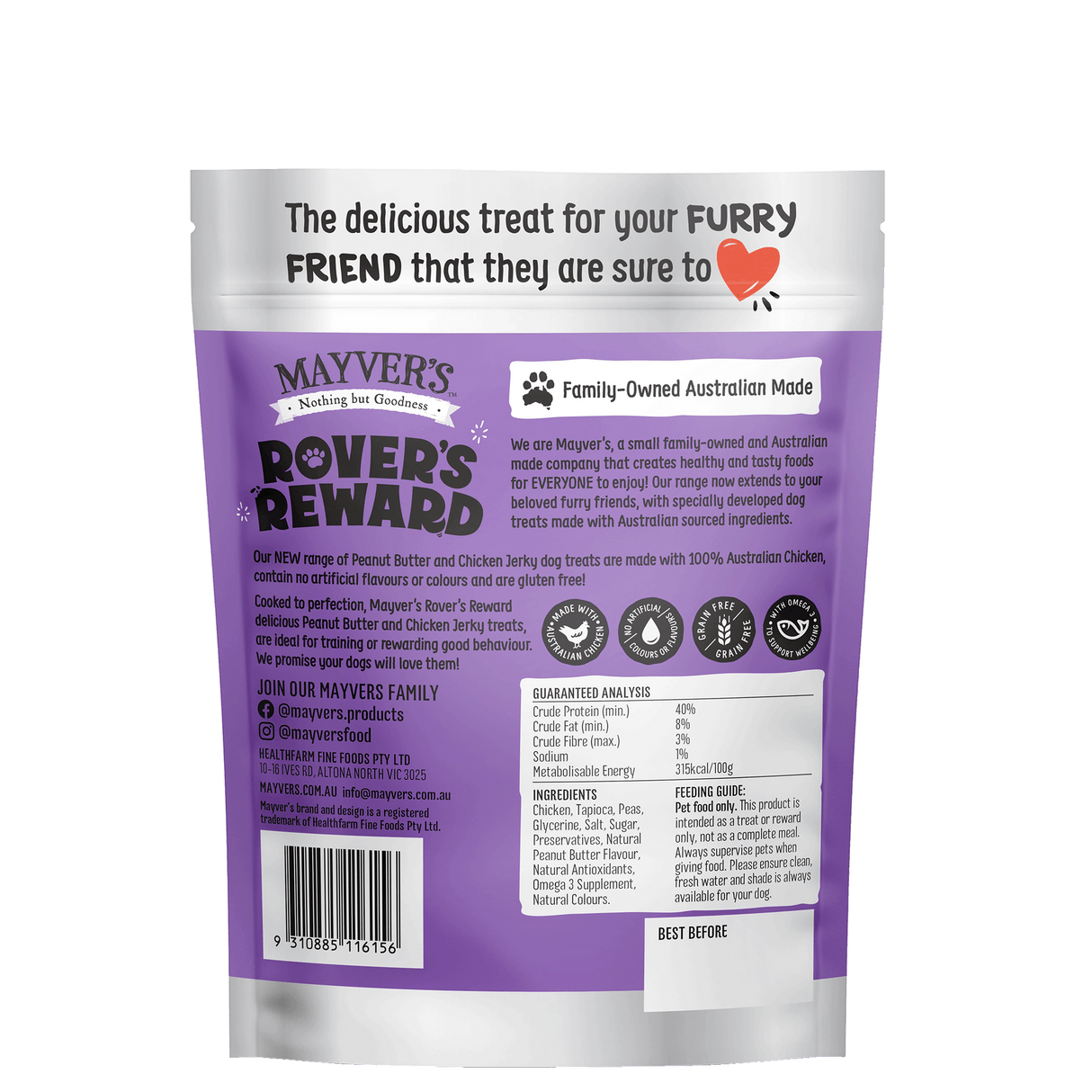 Mayver's Rover's Reward Dogs Peanut Butter & Chicken Jerk 100g x8