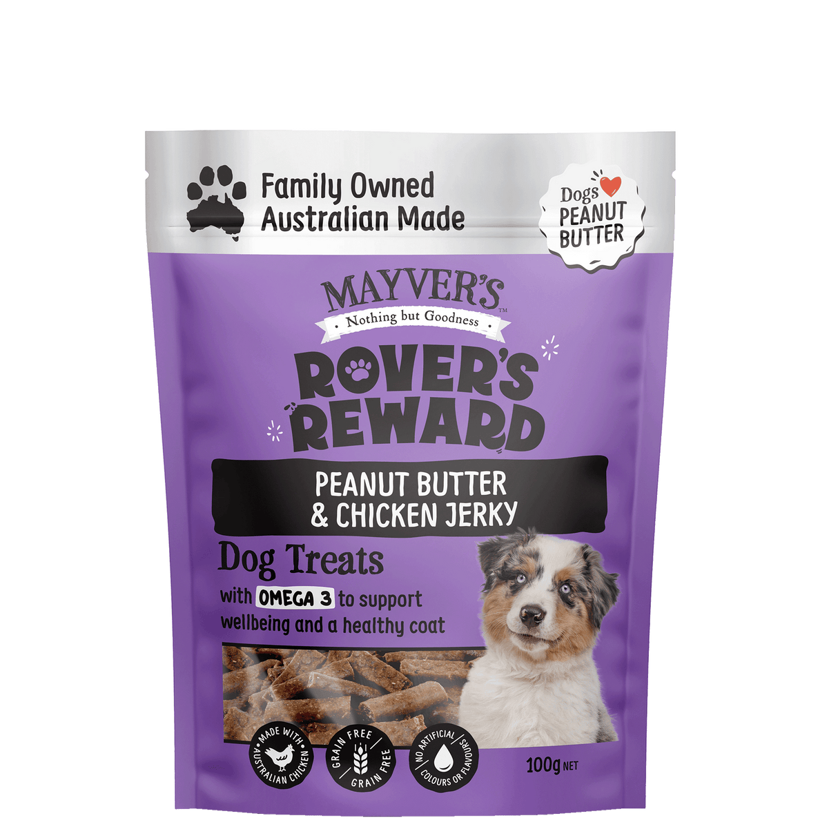 Mayver's Rover's Reward Dogs Peanut Butter & Chicken Jerk 100g x8