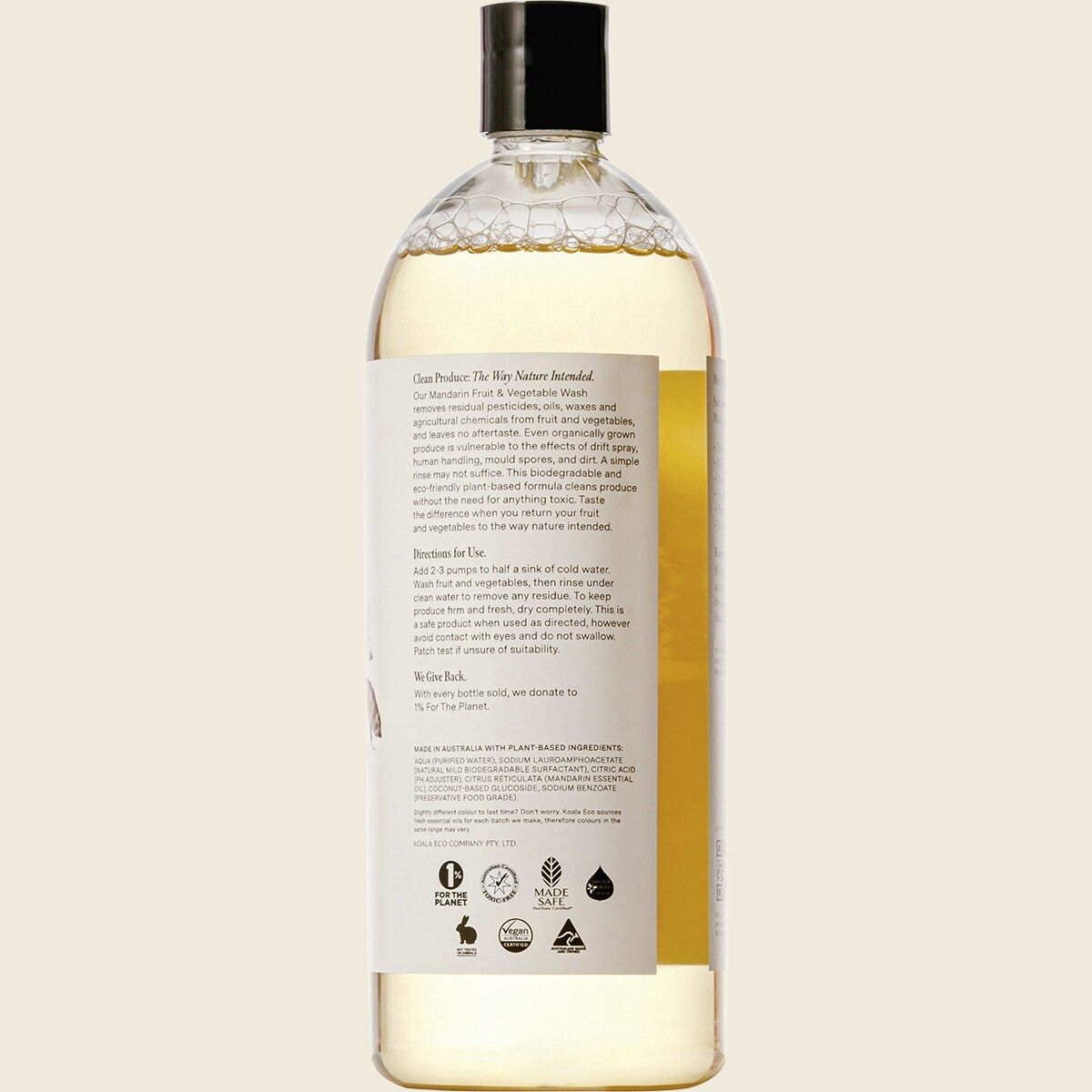 Koala Eco Fruit & Vegetable Wash Mandarin 1L Side