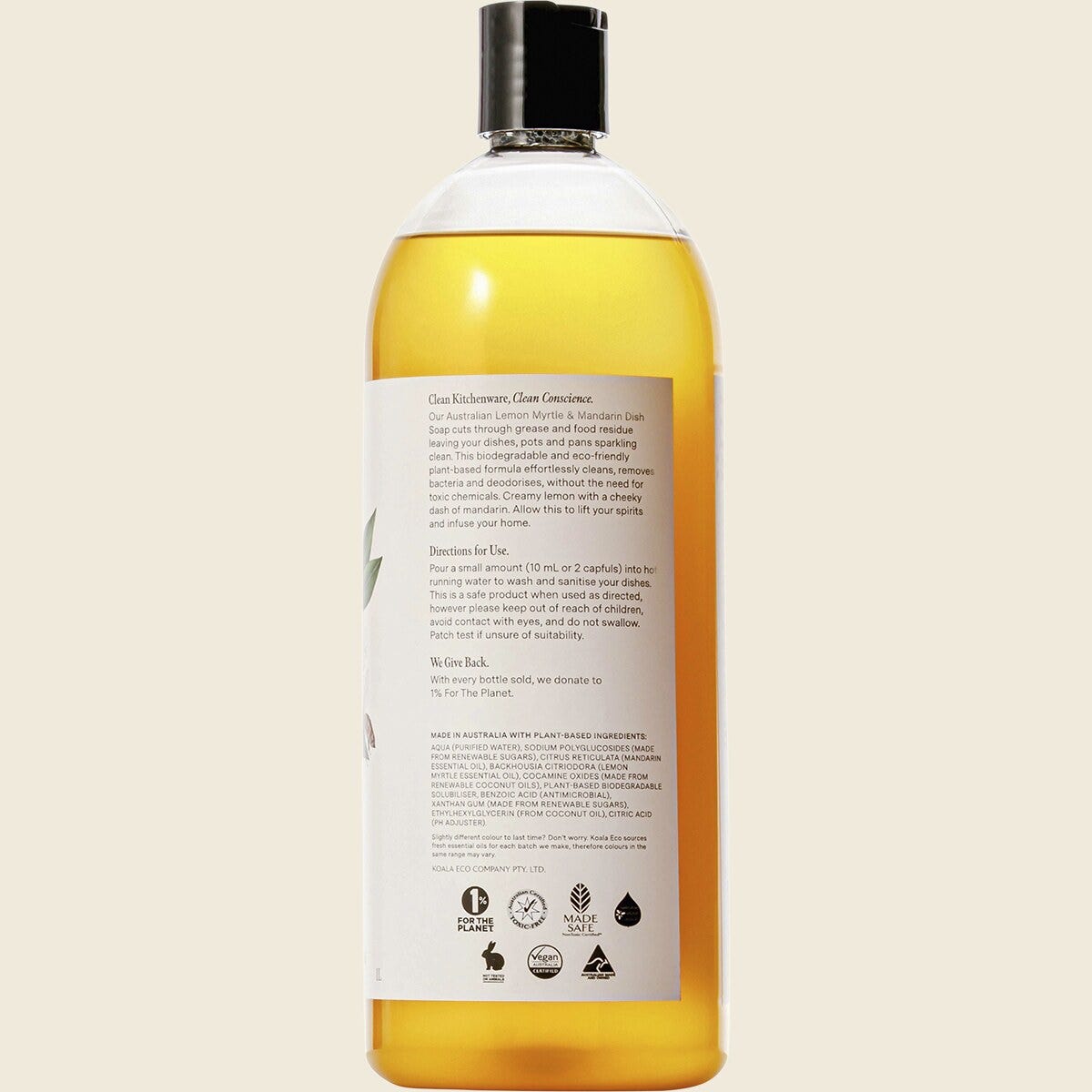 Koala Eco Dish Soap Lemon Myrtle & Mandarin 1L Side