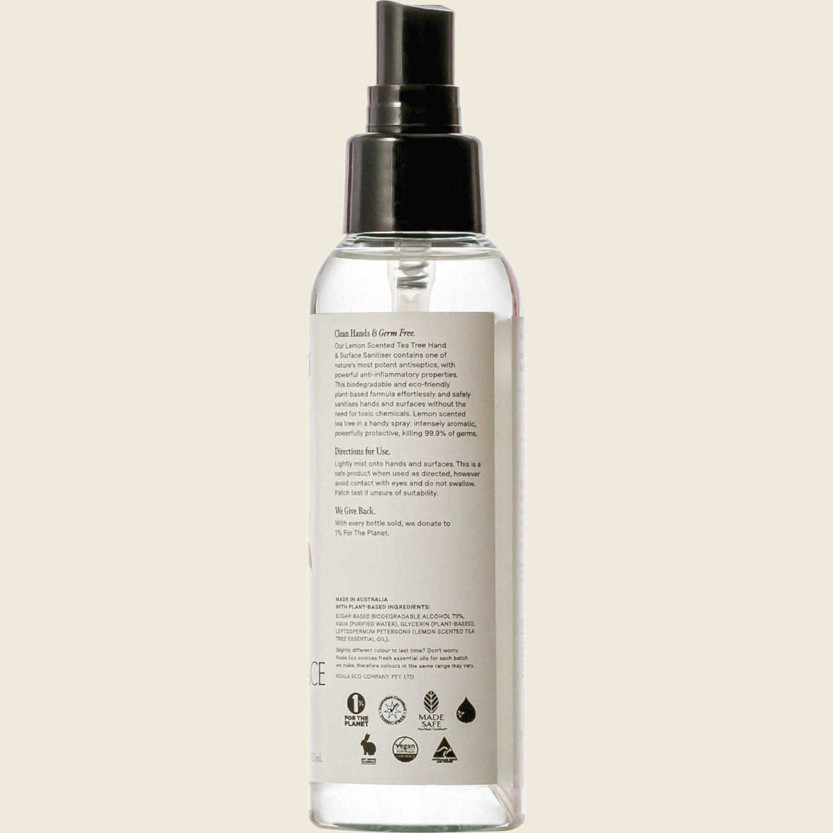 Koala Eco Natural Hand & Surface Sanitiser Lemon Scented Tea Tree 125ml Side