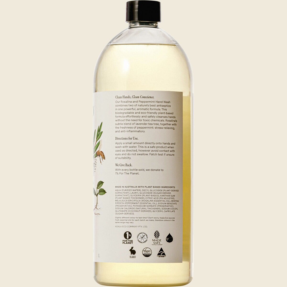 Koala Eco Hand Wash Rosalina & Peppermint 1L Side