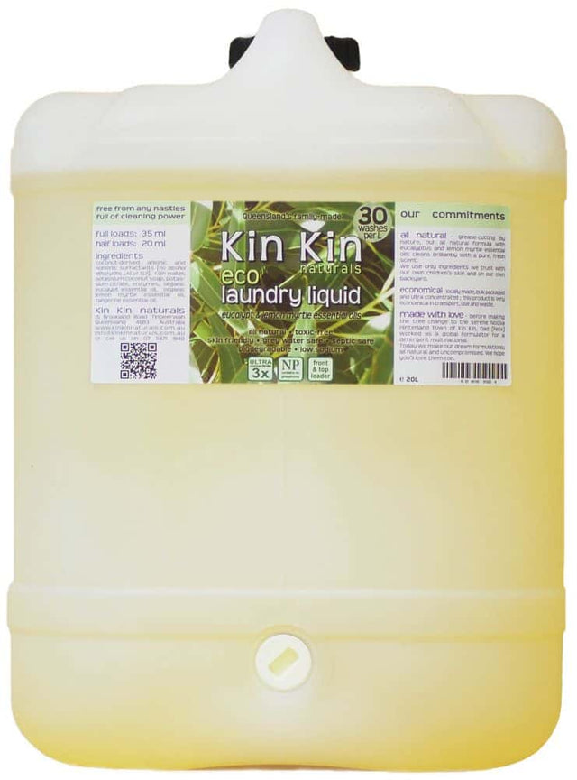 Kin Kin Naturals Eco Laundry Liquid Eucalyptus & Lemon Myrtle 20L front