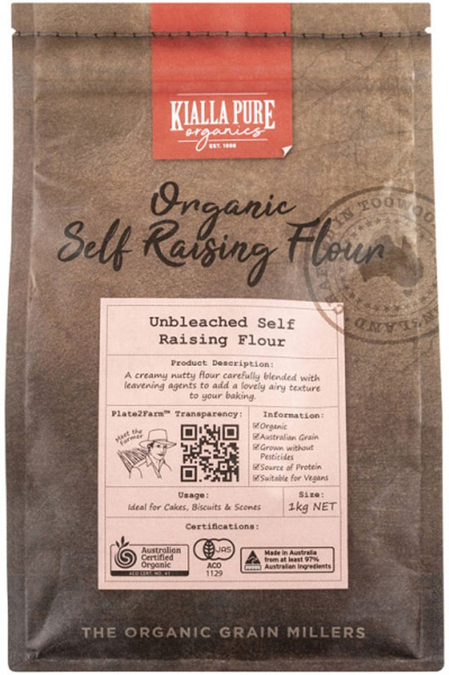 Kialla Organic Unbleached Self Raising Flour 1kg Front