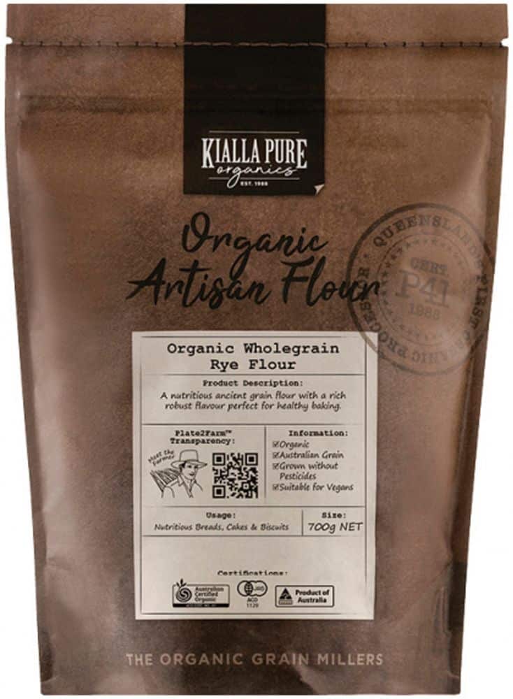 Kialla Organic Wholegrain Rye Flour 700g Front
