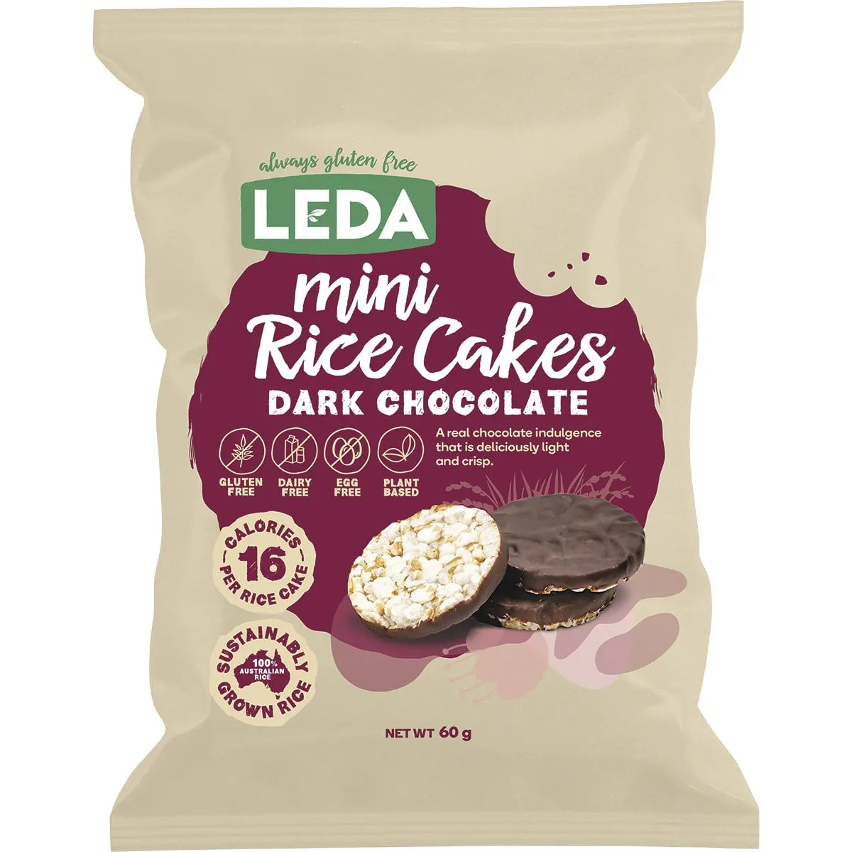 Leda Mini Rice Cakes Dark Chocolate 60g x 6
