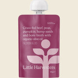 Little Harvesters Grass-Fed Beef, Peas, Pumpkin,Hemp Seeds & Bone Broth 120g Pack of 6 Front