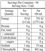Natures Sunshine Liquid Chlorophyll 473ml Nutritional Information