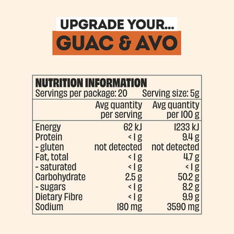 Mingle Guac & Avo All Natural Seasoning 100g Nutritional Information