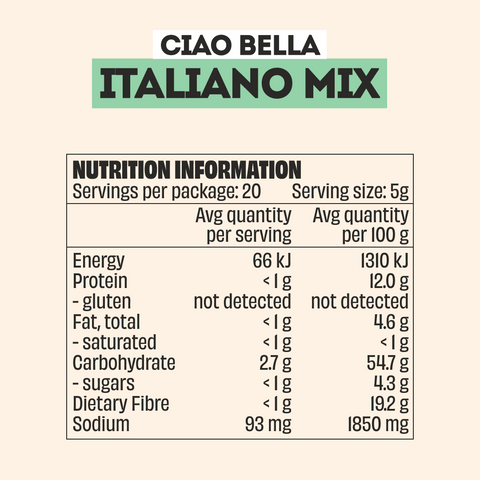 Mingle Italiano Mix All Natural Seasoning 100g Nutritional Information