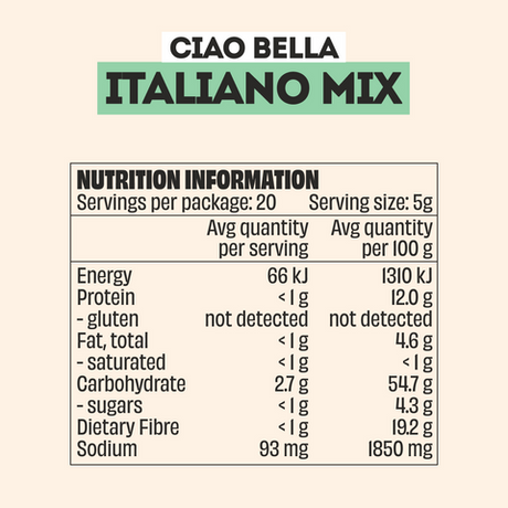 Mingle Italiano Mix All Natural Seasoning 100g Nutritional Information