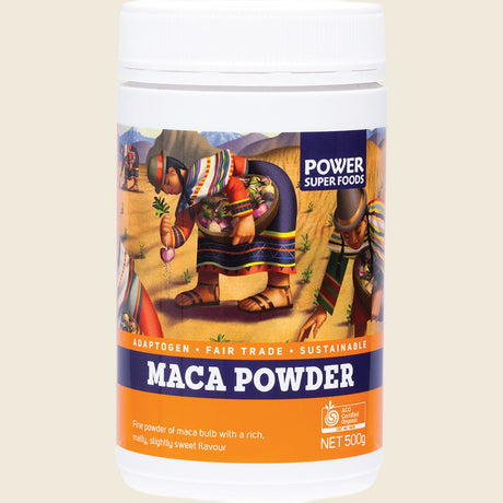 Power Super Foods Certified Organic  Maca Powder Tub 500g front