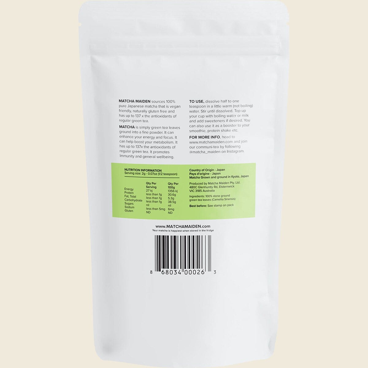 Matcha Maiden Organic Matcha Powder 28g