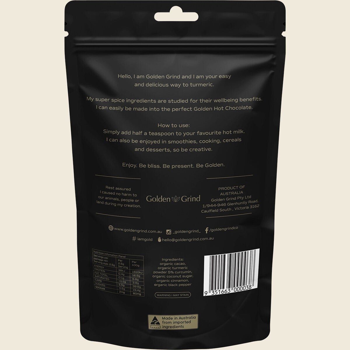 Matcha Maiden Golden Grind Healthy Turmeric Hot Chocolate Blend 100g