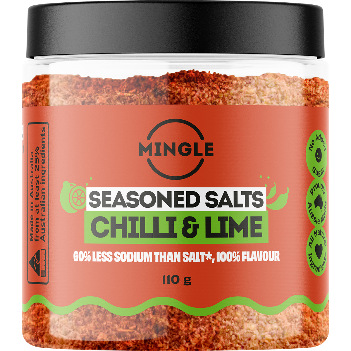 Mingle Chilli & Lime Seasoned Salts 110g - BB 10/10/26 front