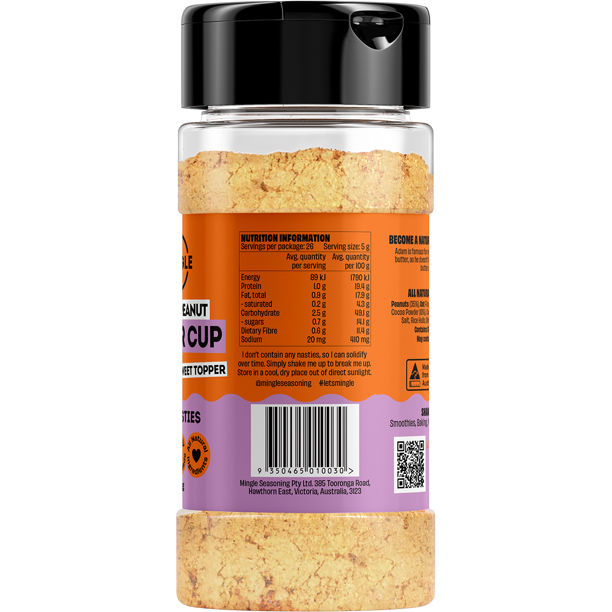 Mingle Adam's Peanut Butter Cup All Natural Sweet Topper 130g right side