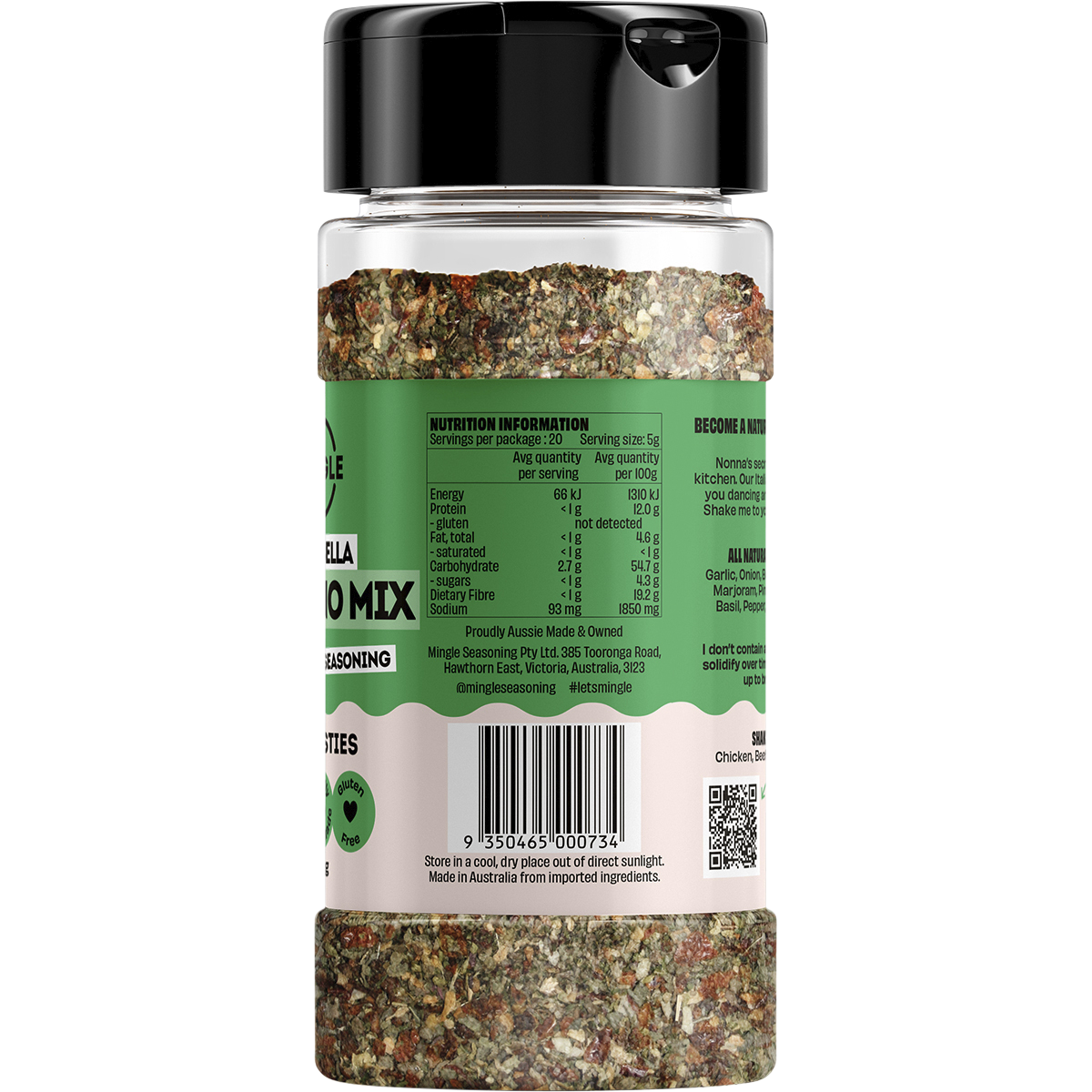 Mingle Italiano Mix All Natural Seasoning 100g right side