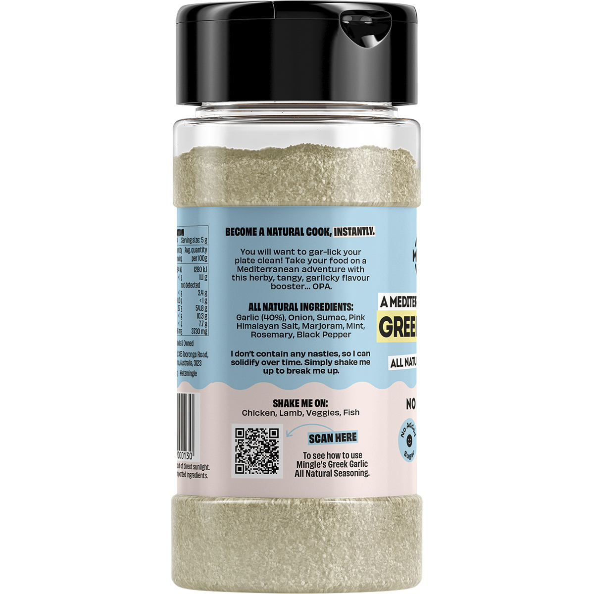 Mingle Greek Garlic All Natural Seasoning 120g left side