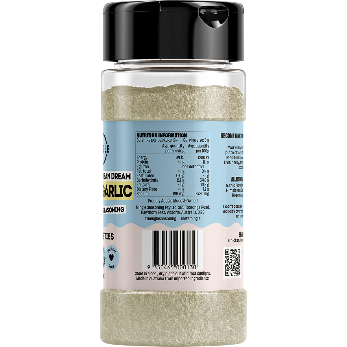 Mingle Greek Garlic All Natural Seasoning 120g right side