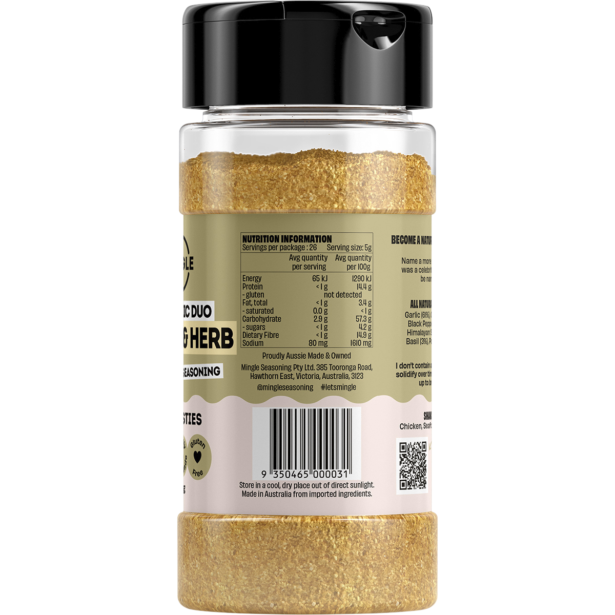 Mingle Garlic & Herb All Natural Seasoning 130g right side