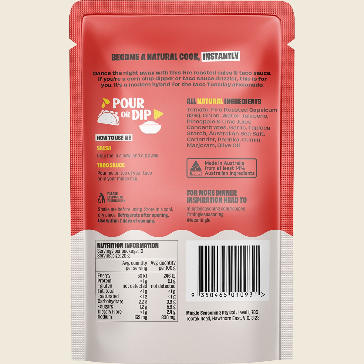 Mingle Salsa & Taco All Natural Sauce 200g x 8-pack back