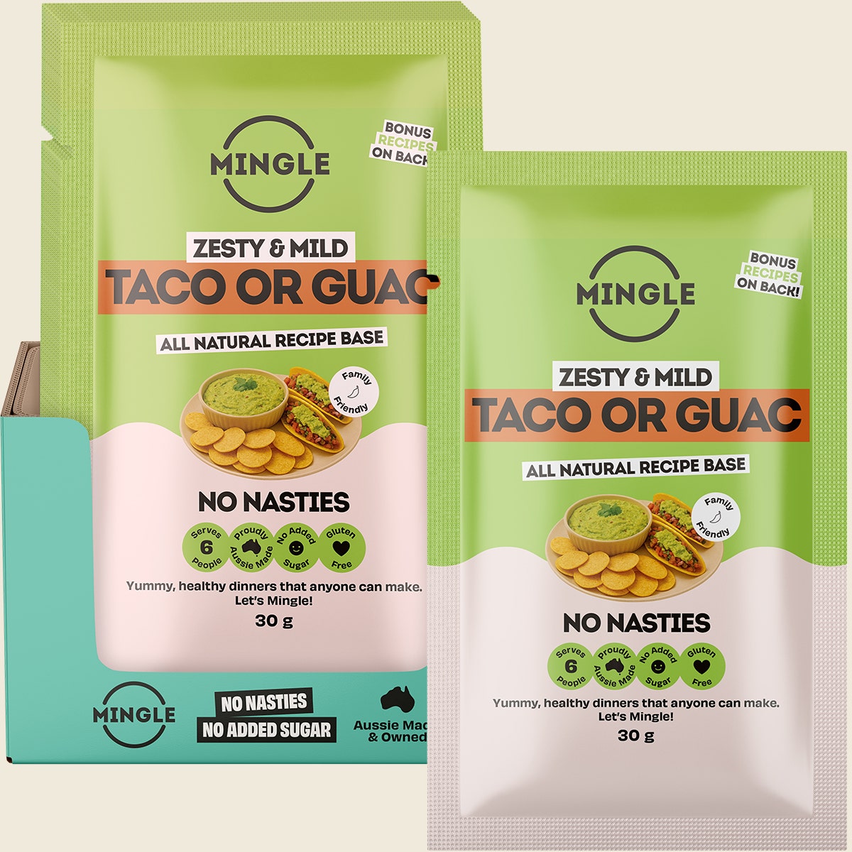 Mingle Taco or Guac All Natural Recipe Base 30g x 12-pack combo