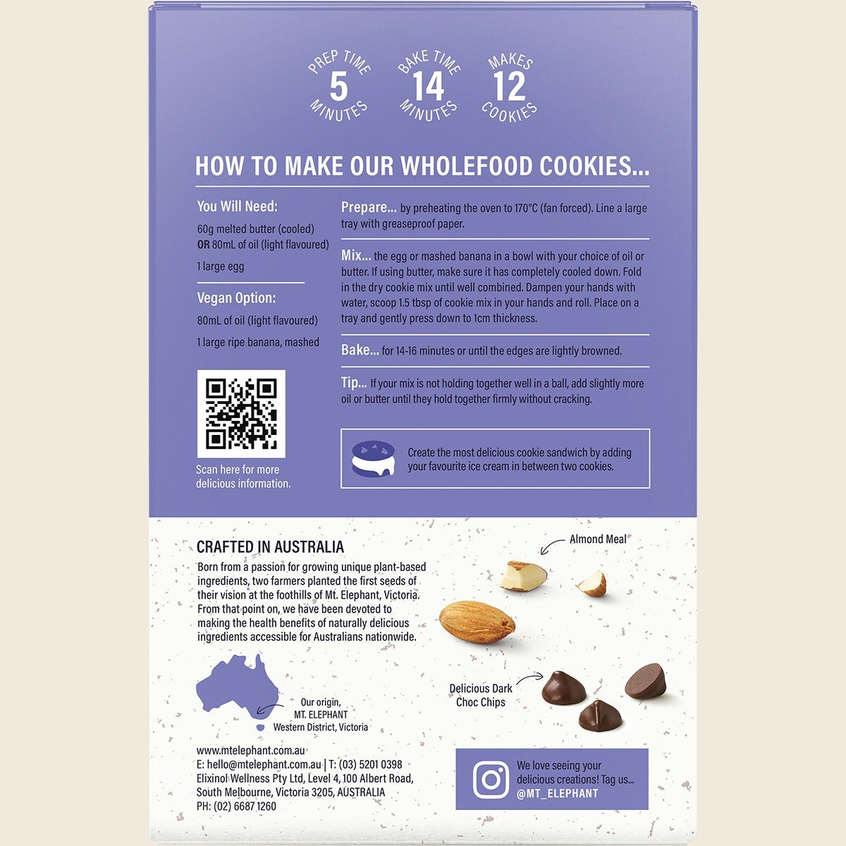 Mt. Elephant Wholefood Gluten Free Cookie Mix Double Choc 375g