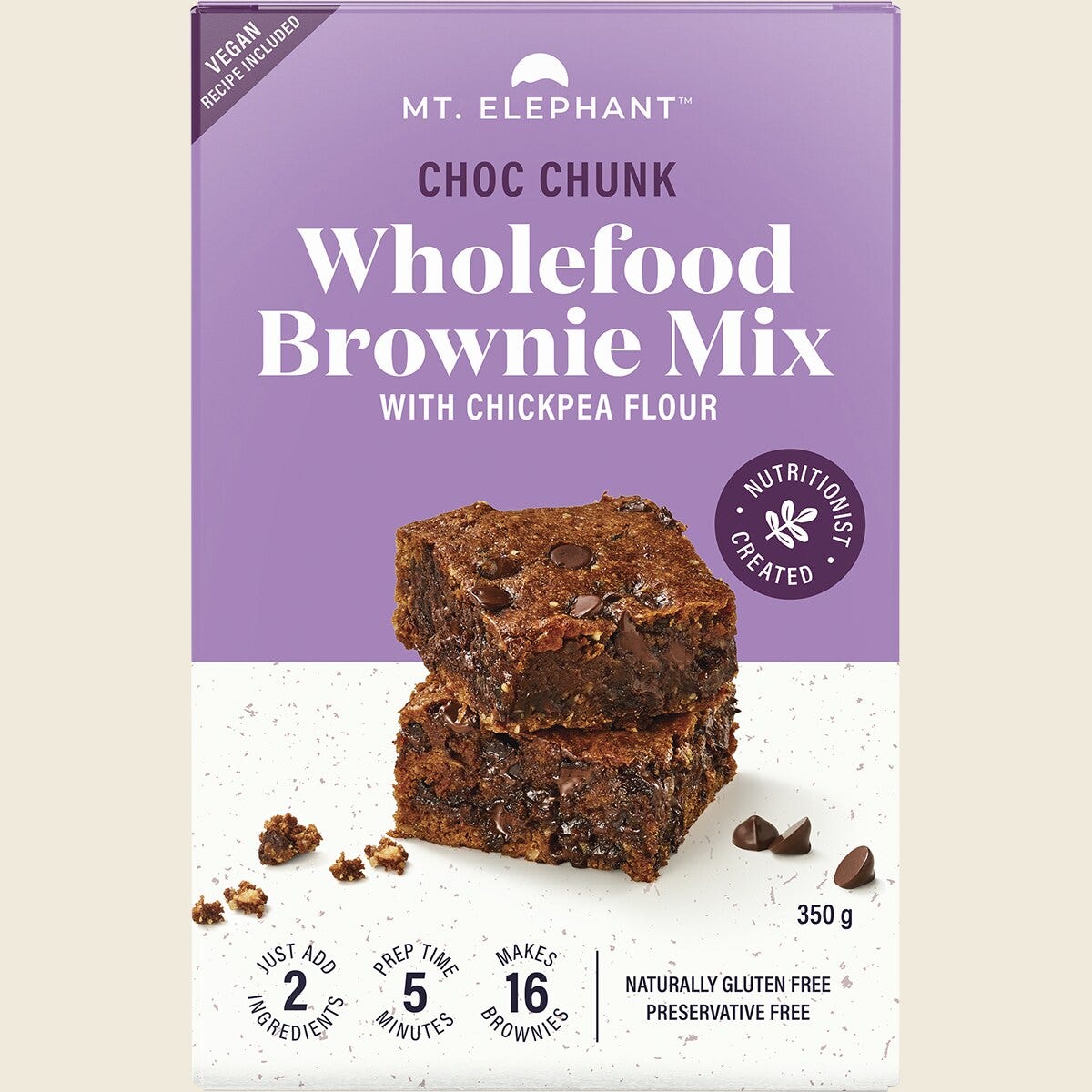 Mt. Elephant Wholefood Gluten Free Brownie Mix Choc Chunk 350g