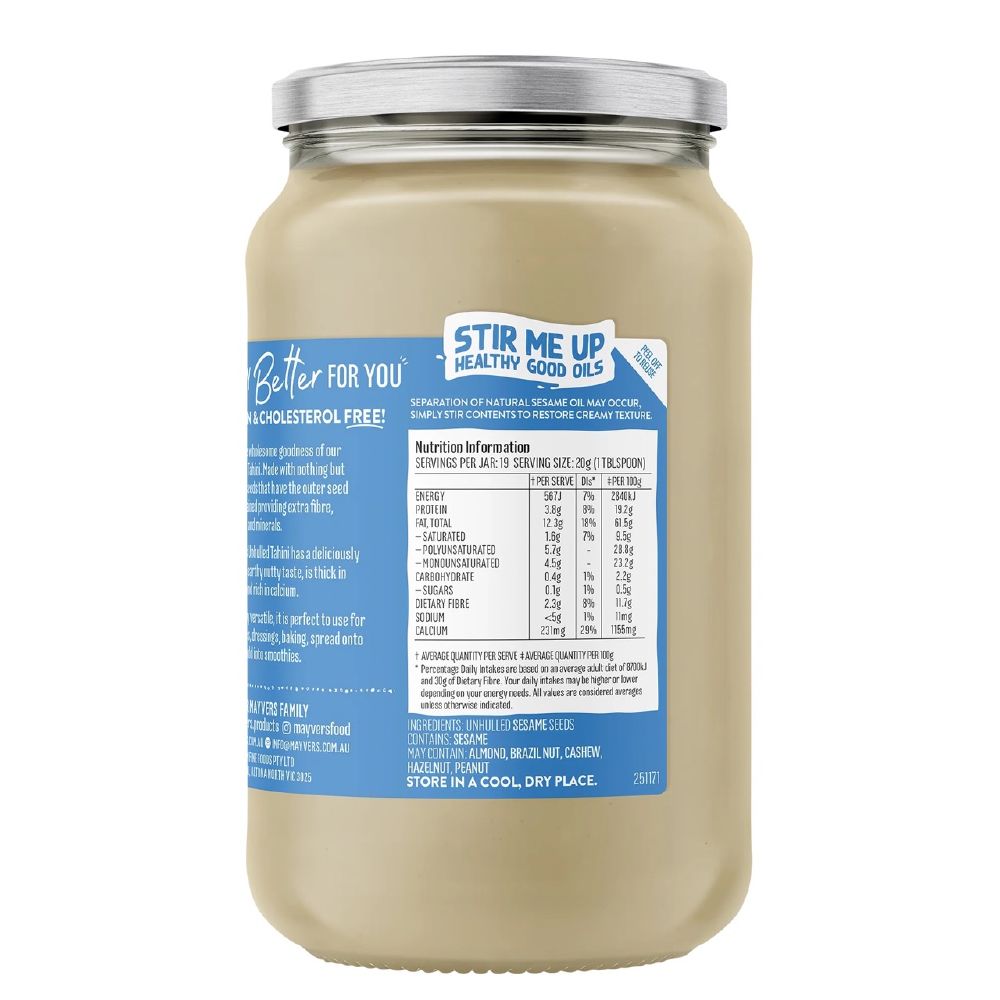 Mayvers Tahini Unhulled 385g Left Side