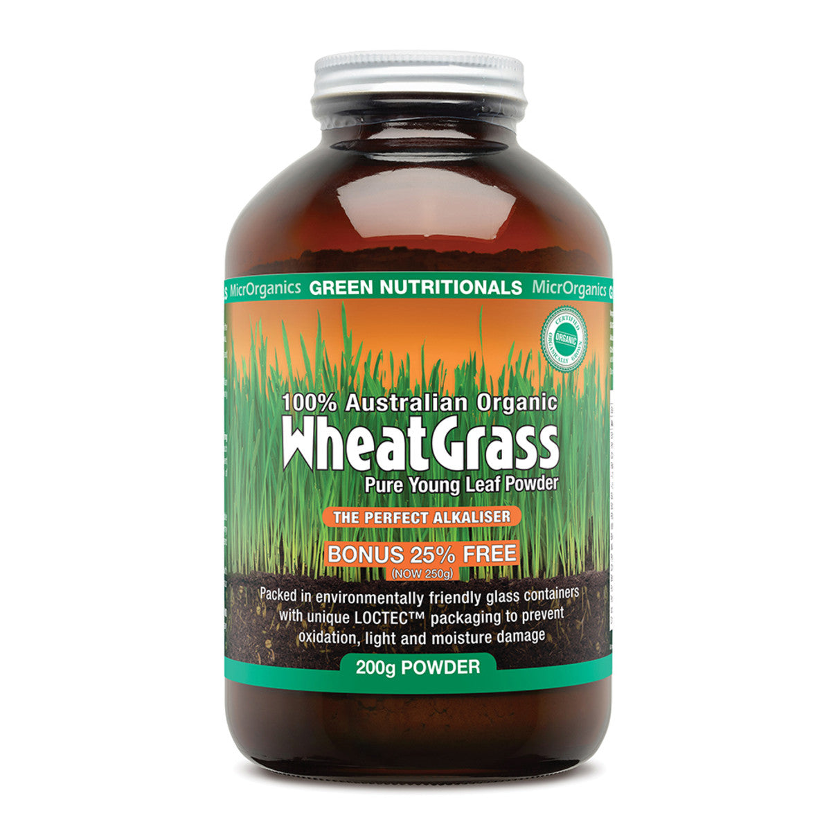 MicrOrganics Green Nutritionals Organic Australian WheatGrass 200g Powder