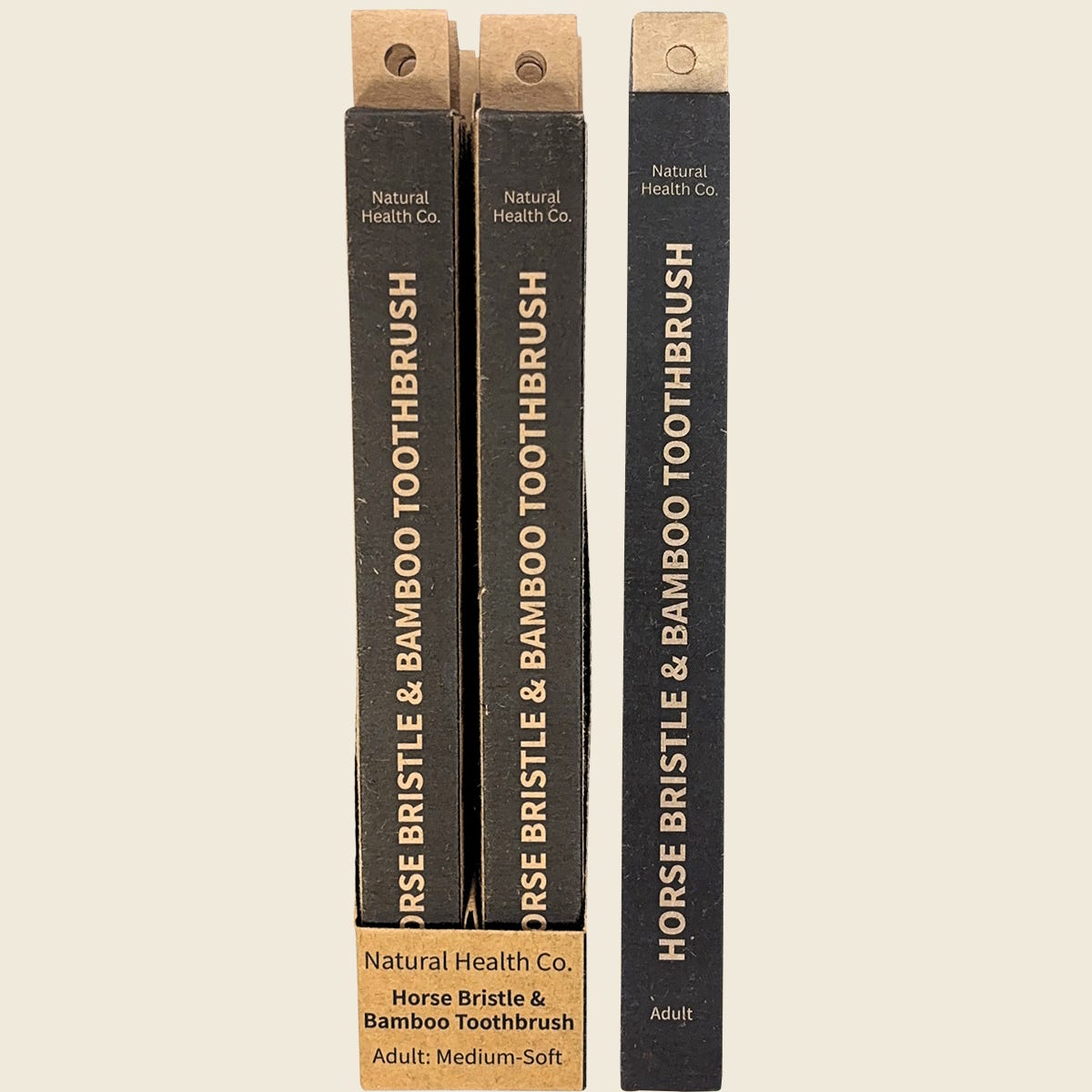 Natural Health Co Horse Bristle & Bamboo Toothbrush Adult Medium-Soft 1 Pack — product and packaging