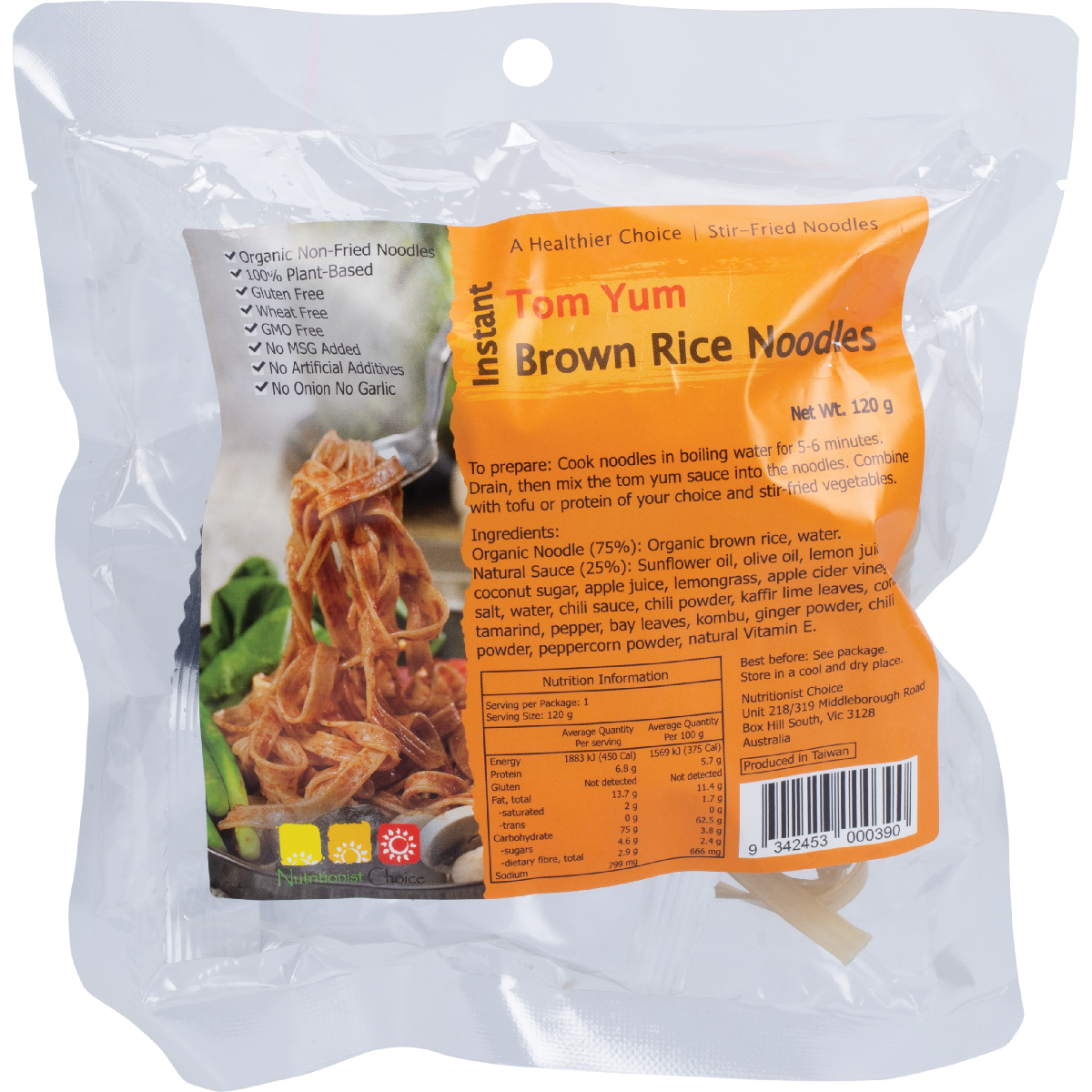 Nutritionist Choice Instant Tom Yum Brown Rice Noodle Kit 120g – front product packaging