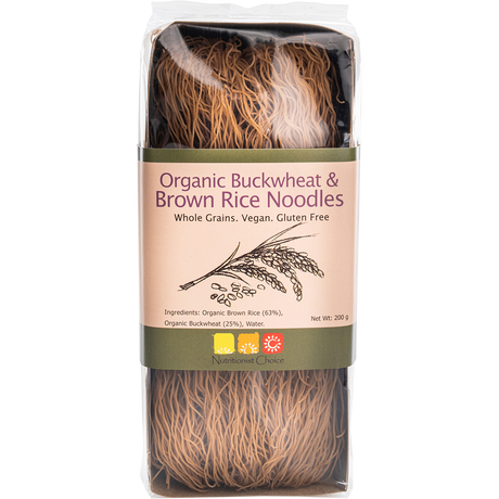 Nutritionist Choice Certified Organic Buckwheat & Brown Rice Noodles 200g – front product packaging