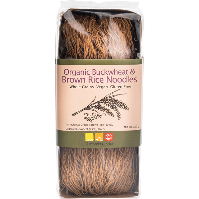 Nutritionist Choice Certified Organic Buckwheat & Brown Rice Noodles 200g – front product packaging
