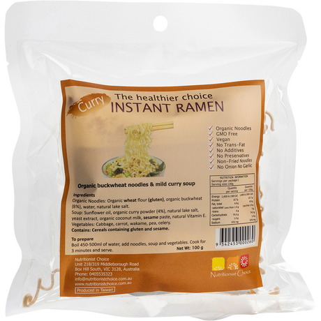 Nutritionist Choice Instant Buckwheat Ramen Mild Curry 100g – front product packaging