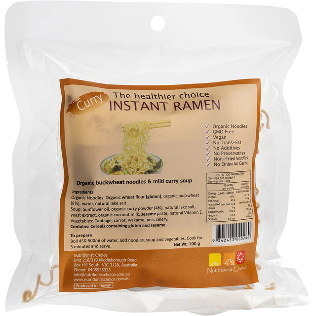Nutritionist Choice Instant Buckwheat Ramen Mild Curry 100g – front product packaging